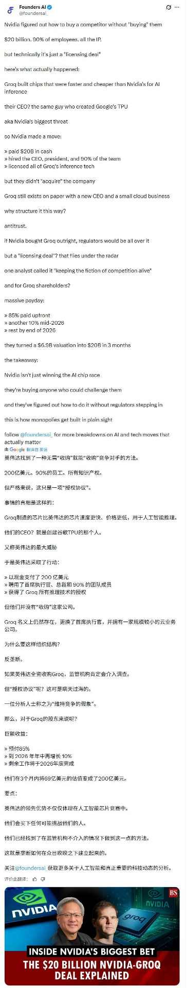 英伟达非排他性授权买断Groq 技术溢价与全员套现